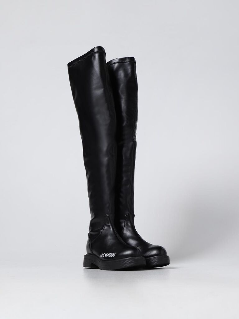 Black Over-the-Knee Boots with Logo Detail