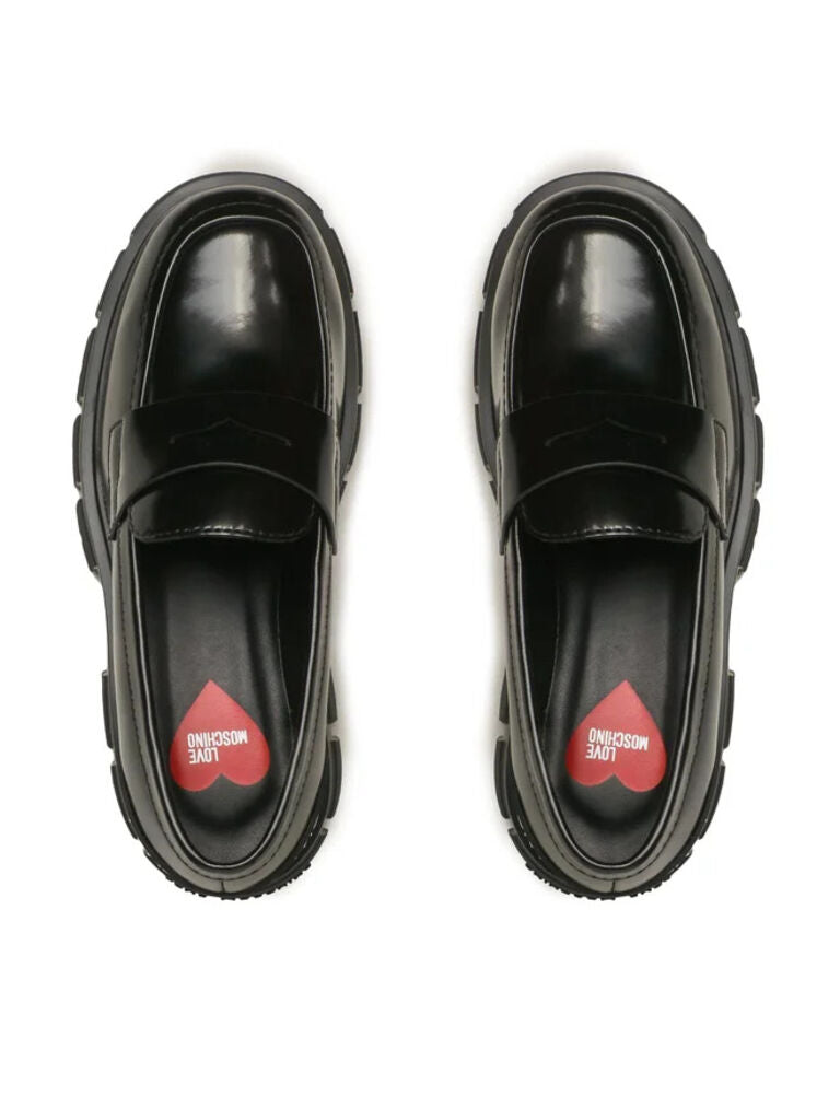 Black Glossy Penny Loafer with Chunky Sole