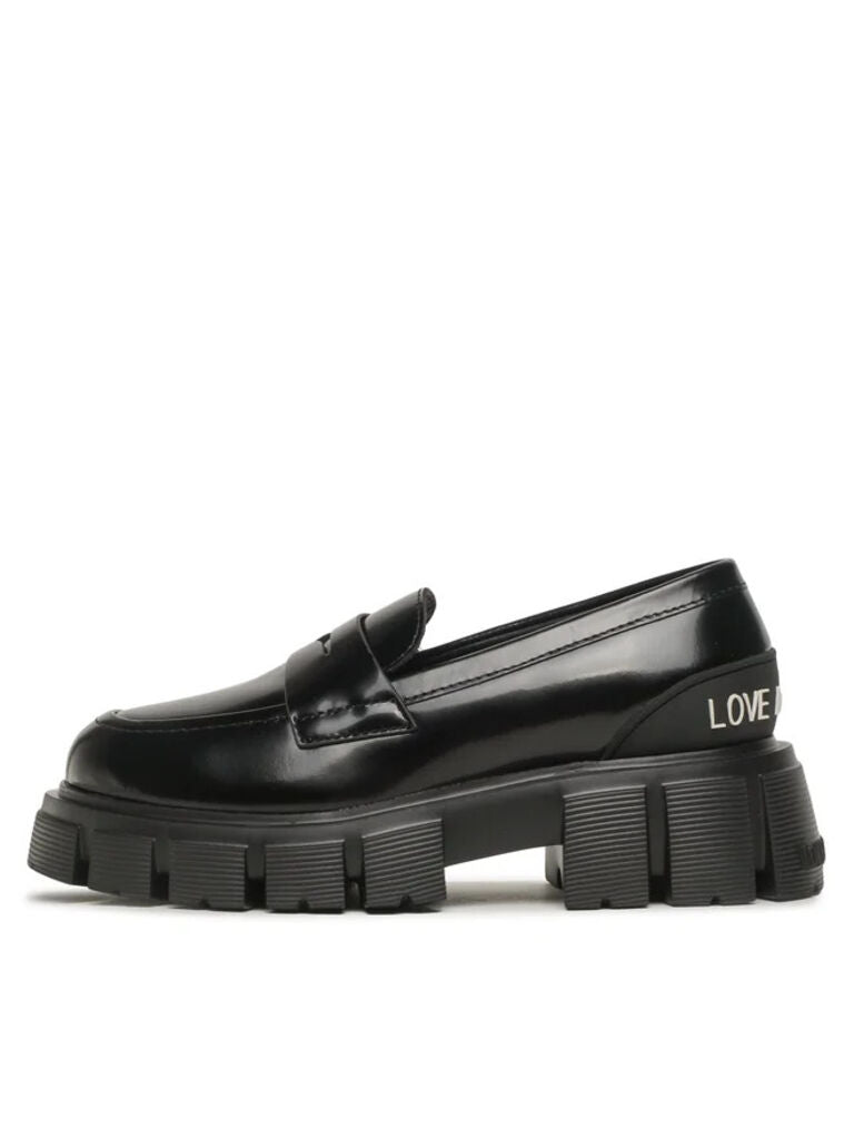 Black Glossy Penny Loafer with Chunky Sole