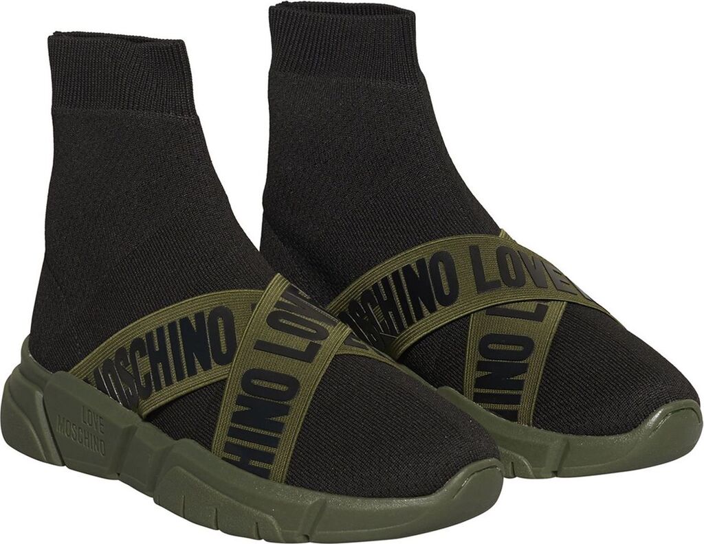 Black Knit High-Top Sneakers with Strap Detail