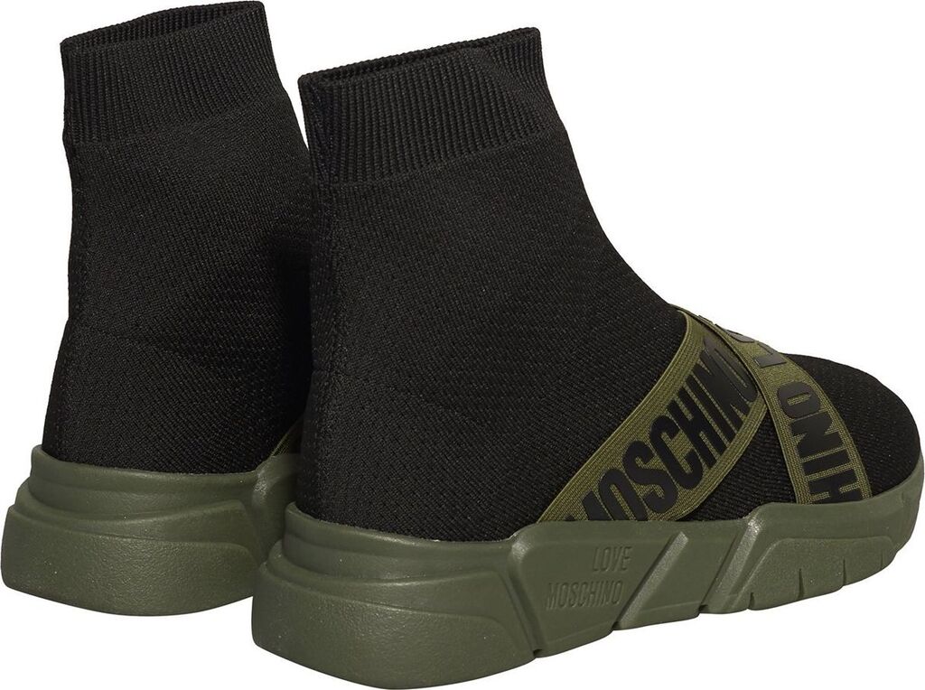 Black Knit High-Top Sneakers with Strap Detail