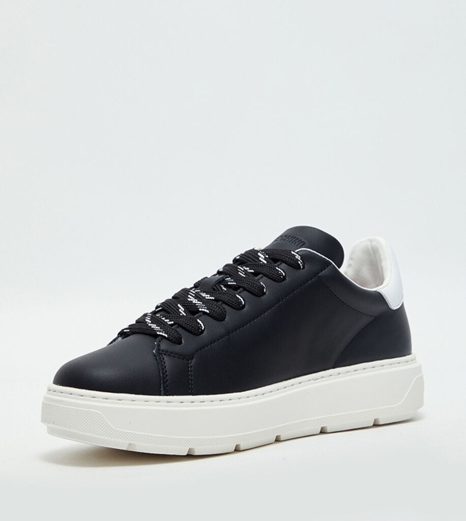 Black Leather Sneakers with Contrast Sole