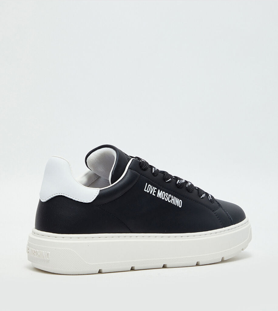 Black Leather Sneakers with Contrast Sole