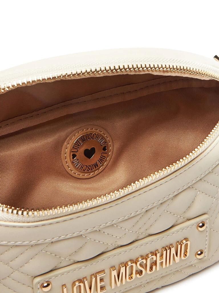Ivory Quilted Belt Bag with Gold Hardware