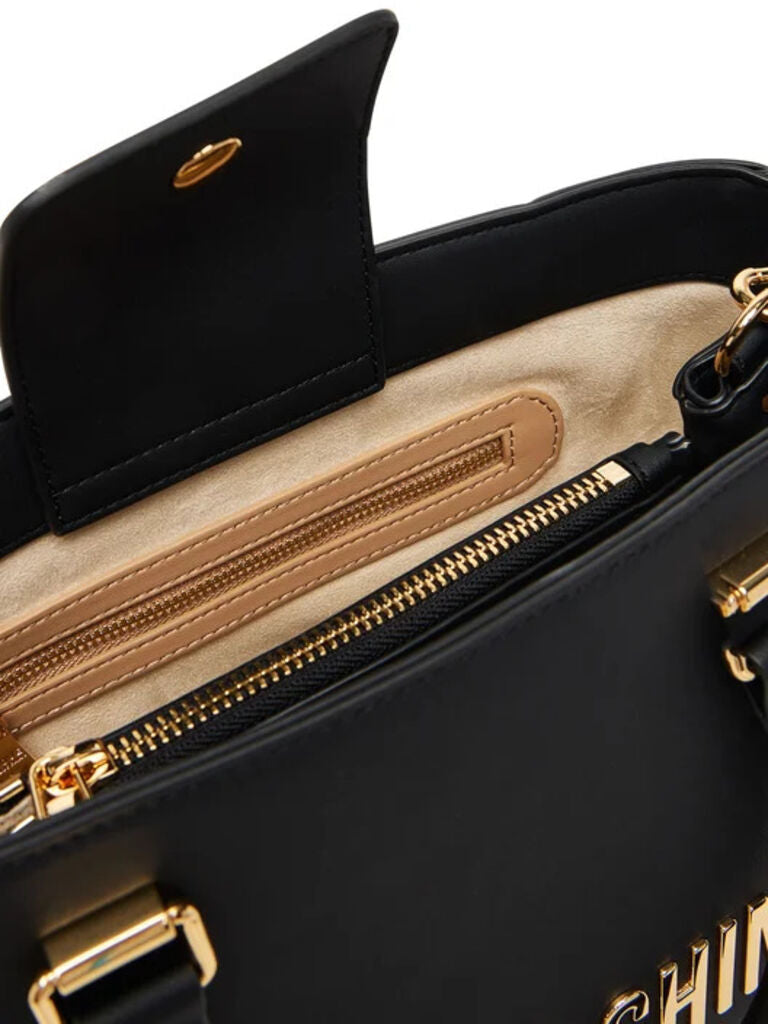 Black Structured Logo Tote with Dual Handles