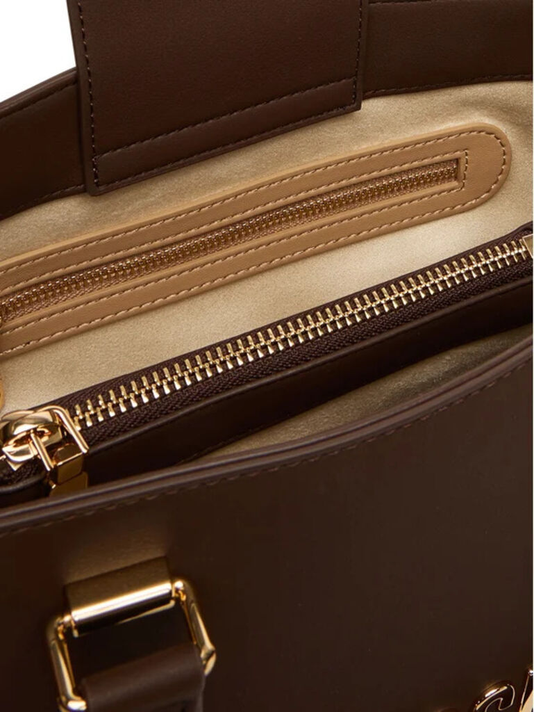 Brown Logo Embossed Tote Bag with Dual Handles