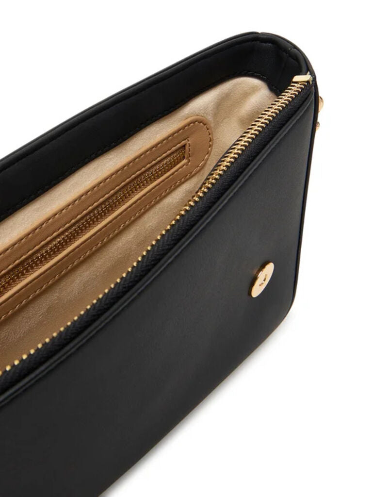 Black Textured Shoulder Bag with Logo Detail