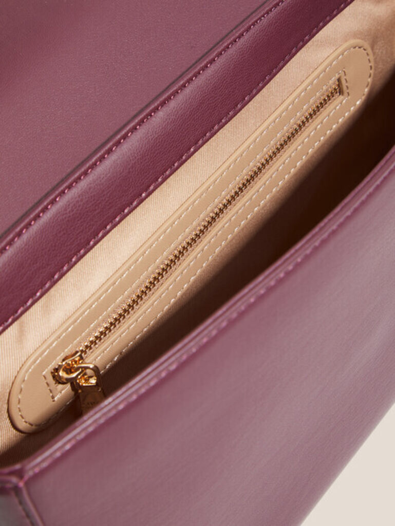 Plum Faux Leather Crossbody Bag with Gold Chain Accent