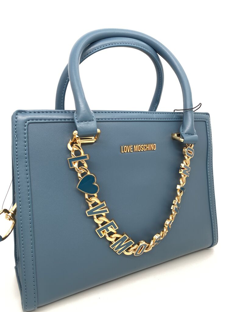 Blue Satchel with Gold Chain Accent