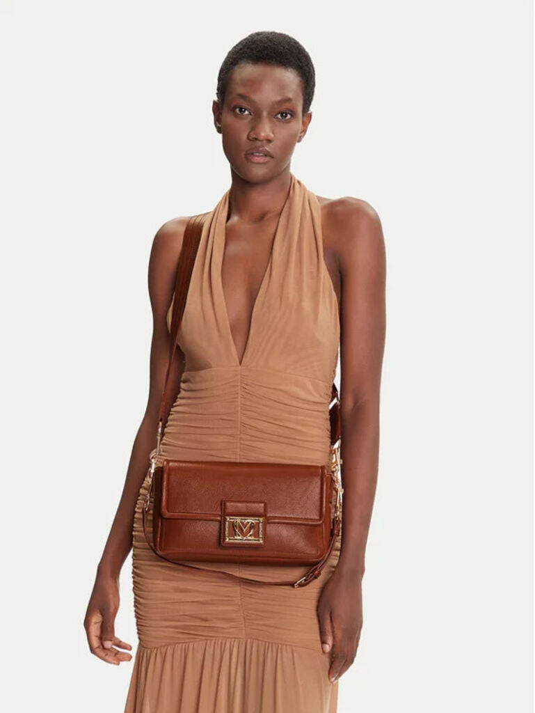 Brown Leather Shoulder Bag with Buckle Detail