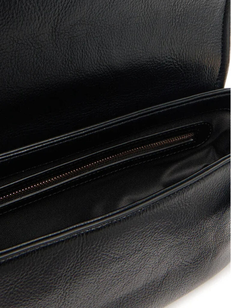 Black Leather Shoulder Bag with Gold Accent