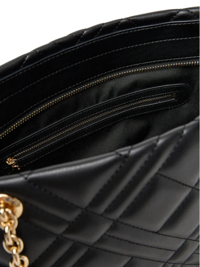Black Quilted Tote Bag with Chain Straps