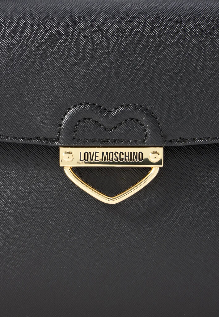 Black Structured Tote with Heart Emblem
