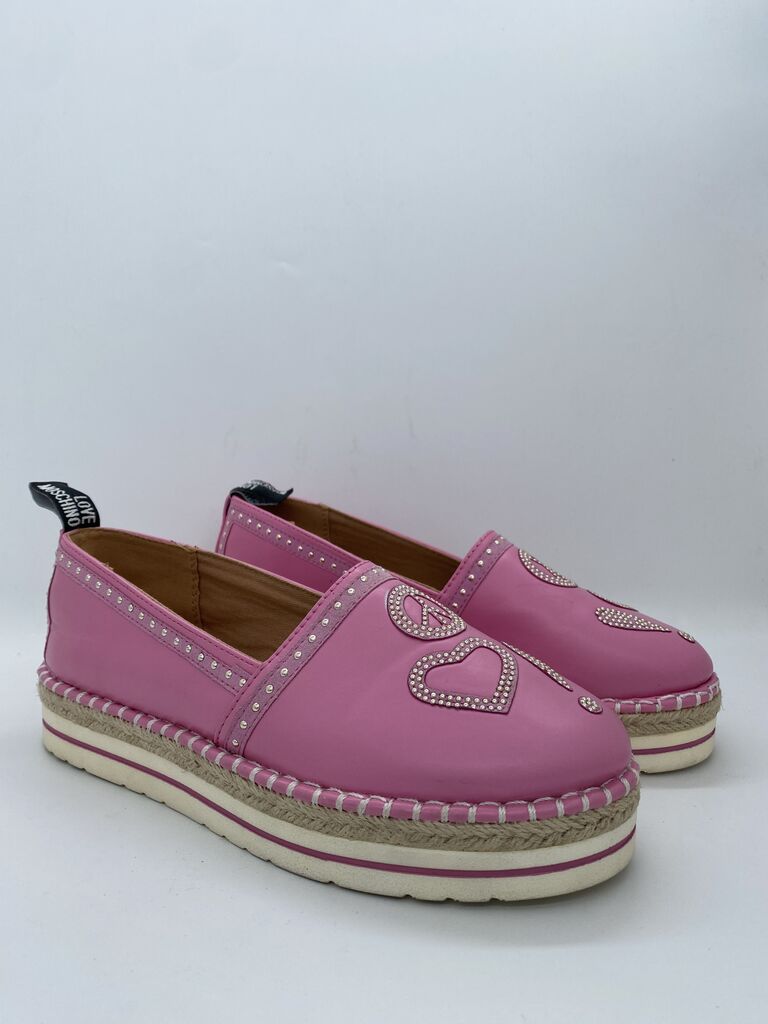 Pink Embellished Espadrille Platform Loafers