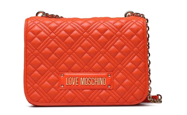 Orange Quilted Crossbody Bag with Chain Strap