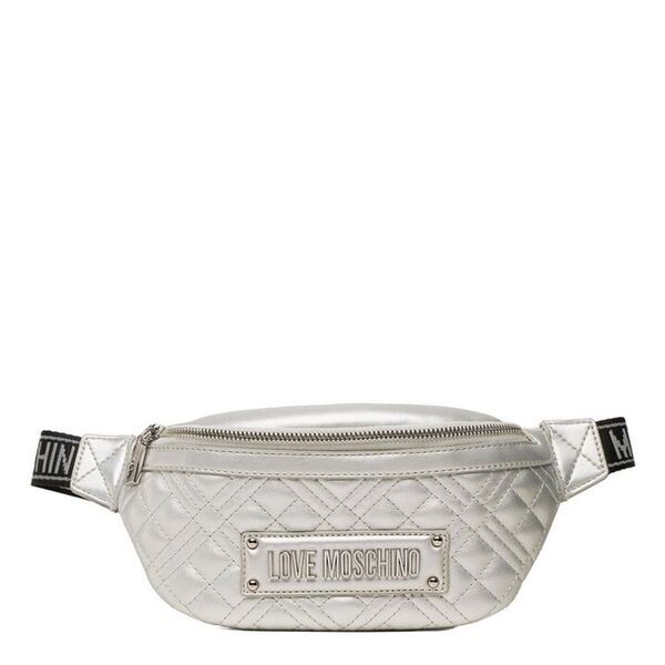 Silver Quilted Belt Bag with Logo Detail