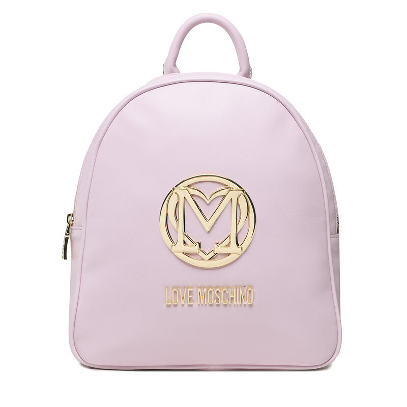 Pink Faux Leather Backpack with Gold Logo Detail