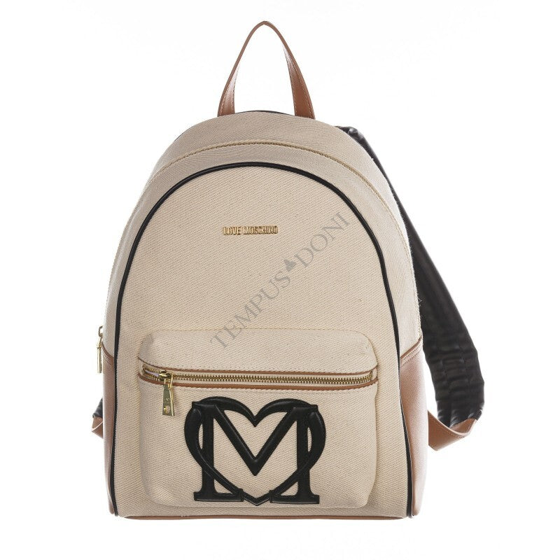 Beige Canvas Backpack with Logo Detail