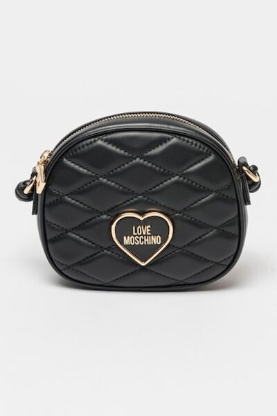 Black Quilted Crossbody Bag with Heart Accent