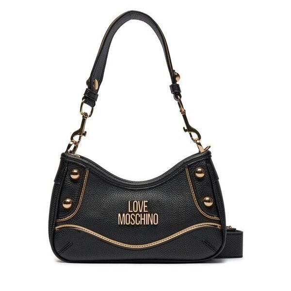 Black Textured Crossbody Bag with Gold Accents