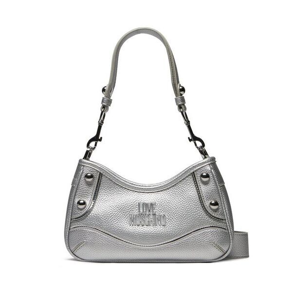 Silver Textured Shoulder Bag with Stud Accents
