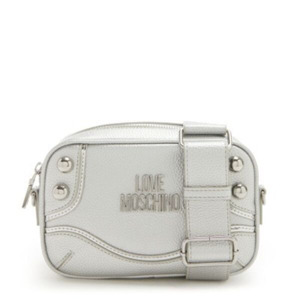 Silver Textured Shoulder Bag with Stud Accents