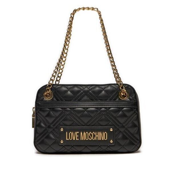 Black Quilted Shoulder Bag with Chain Straps