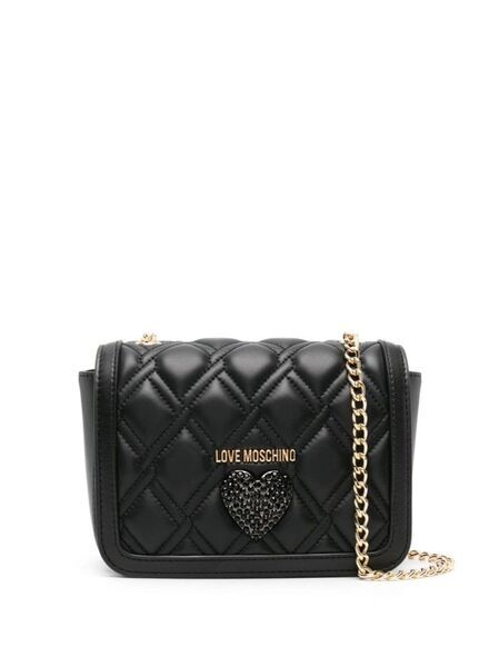 Black Quilted Crossbody Bag with Gold Chain