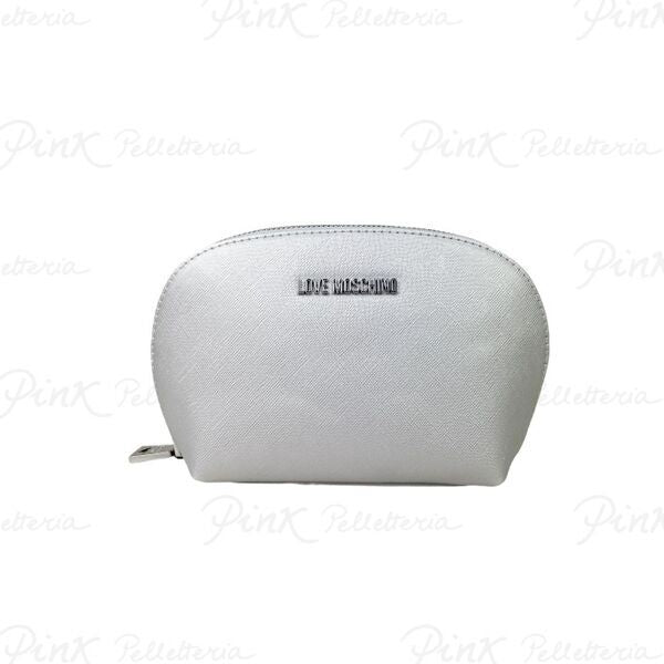 Silver Textured Pouch with Logo Detail