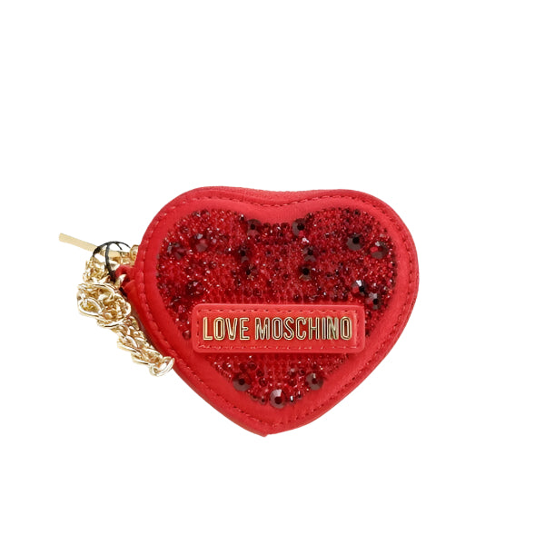 Red Sequined Heart Keychain with Gold Accent