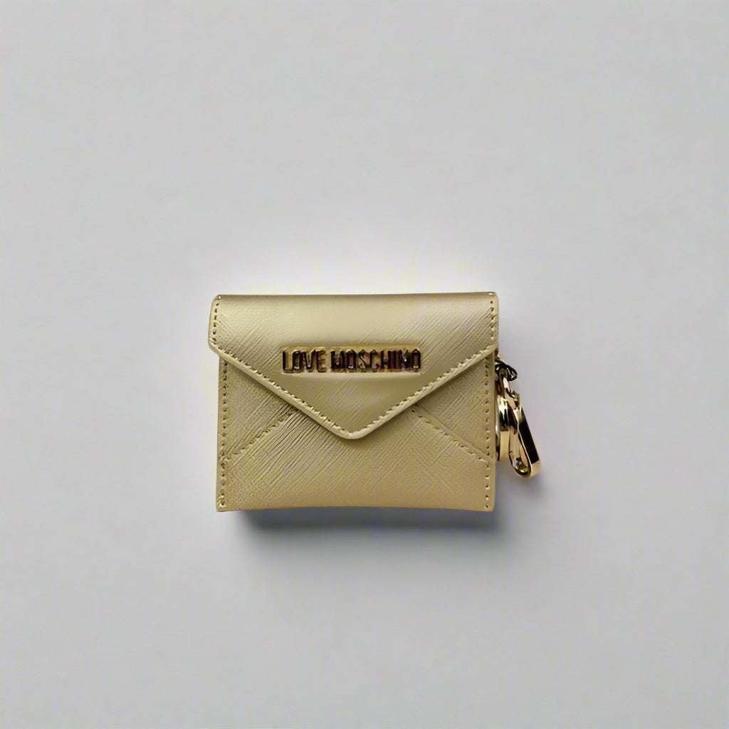 Gold Textured Wallet with Embellished Logo