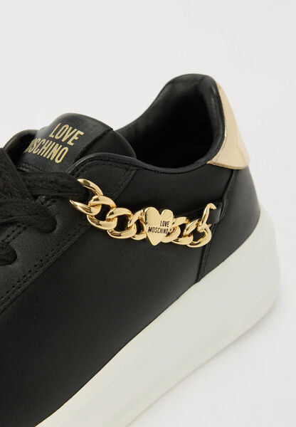 Black Platform Sneaker with Gold Chain Accent