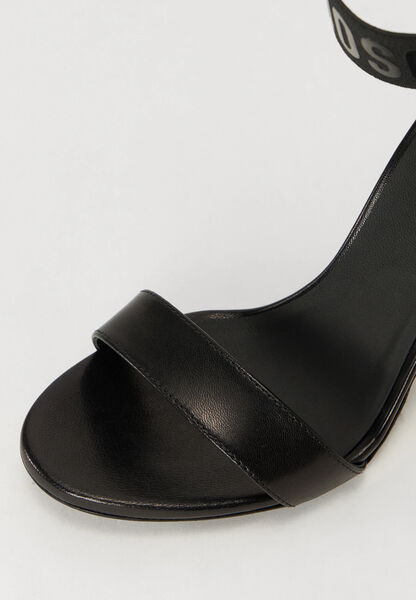 Black Textured Stiletto Sandals with Ankle Strap