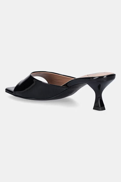 Black Patent Kitten Heel Slide Mule with Logo