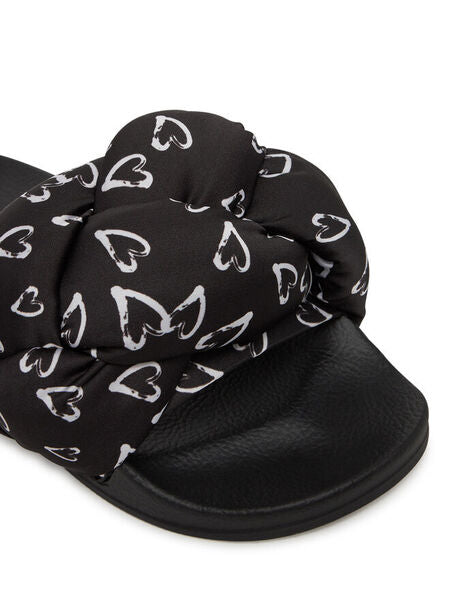 Black Logo Print Slides with Padded Knot