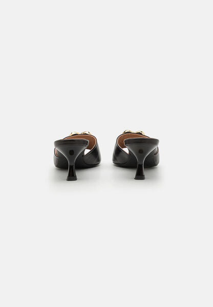 Black Heeled Mule with Gold Accent