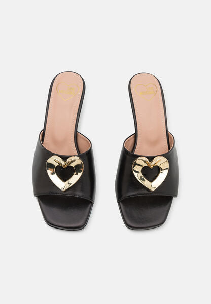 Black Heeled Mule with Gold Accent
