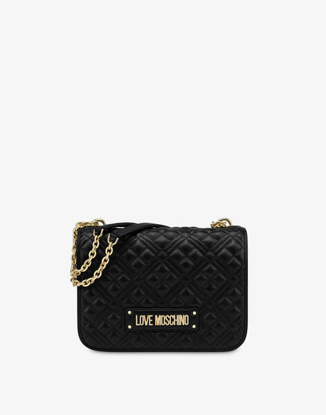 Black Quilted Crossbody Bag with Gold Chain