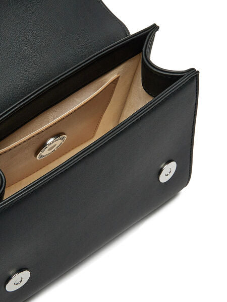 Black Leather Top Handle Bag with Logo Detail