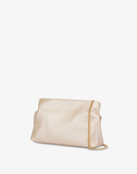 Gold-Tone Satin Clutch with Heart Accents