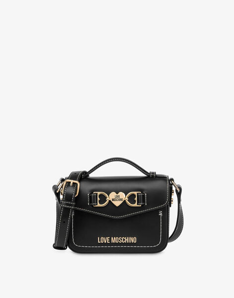 Black Logo Embossed Crossbody Bag with Gold Tone Accents