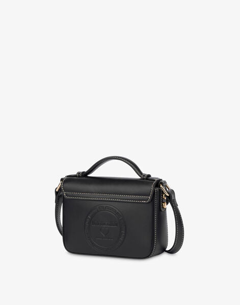 Black Logo Embossed Crossbody Bag with Gold Tone Accents