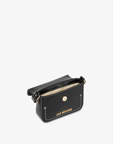 Black Logo Embossed Crossbody Bag with Gold Tone Accents