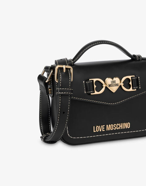 Black Logo Embossed Crossbody Bag with Gold Tone Accents