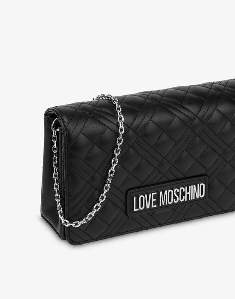 Black Quilted Wallet with Logo Patch