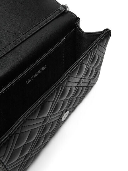 Black Quilted Wallet with Logo Patch