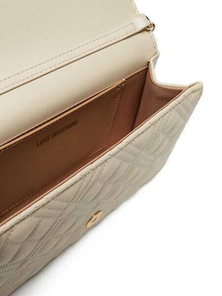 Beige Quilted Crossbody Bag with Gold Chain