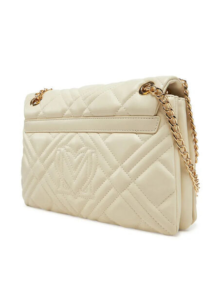 Cream Quilted Crossbody Bag with Chain Strap