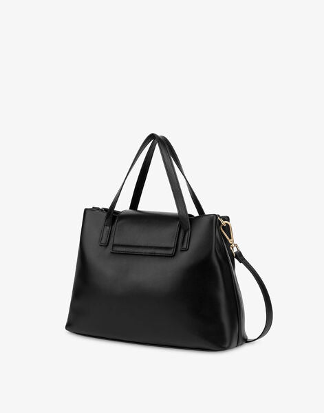 Black Leather Tote Bag with Gold Buckle