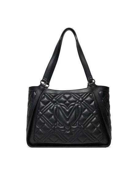 Black Quilted Tote Bag with Logo Detail